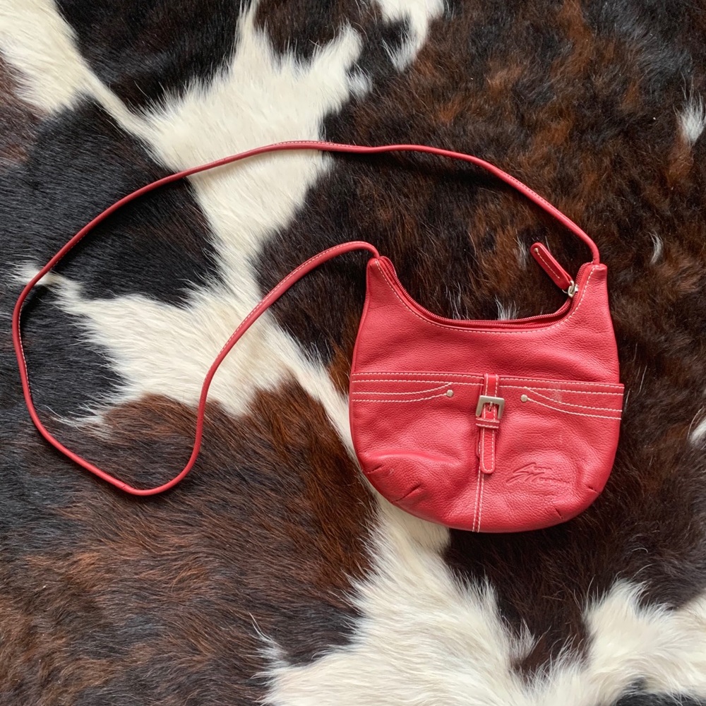 Red leather cross body purse